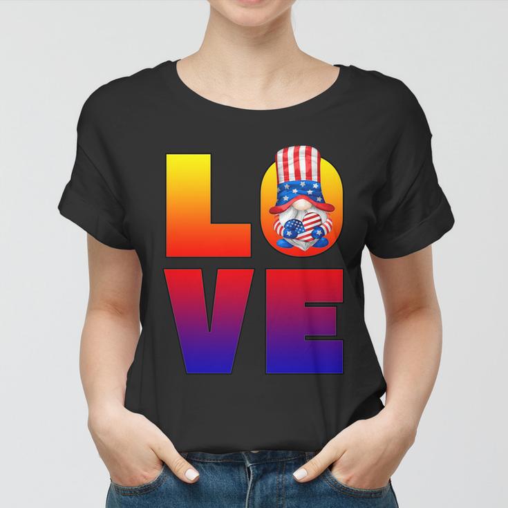 American Flag Gnome Shows Love Patriotic Heart 4Th Of July Gift Women T-shirt