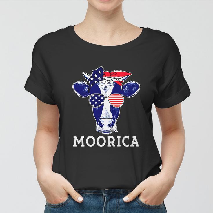 American Flag Patriotic Cow 4Th Of July Women T-shirt