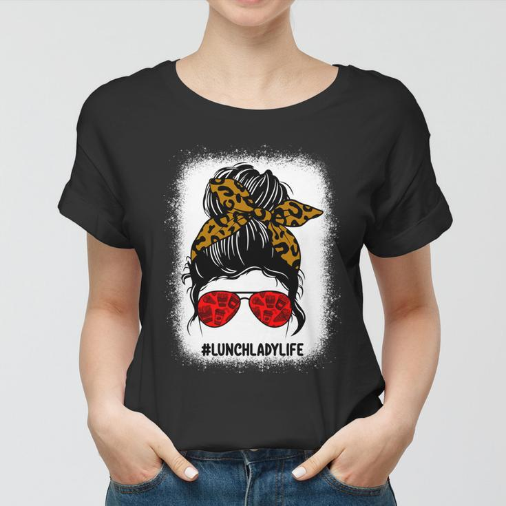 Bleached Lunch Lady Messy Bun Hair Leopard Print Sunglasses Cool Gift Women T-shirt
