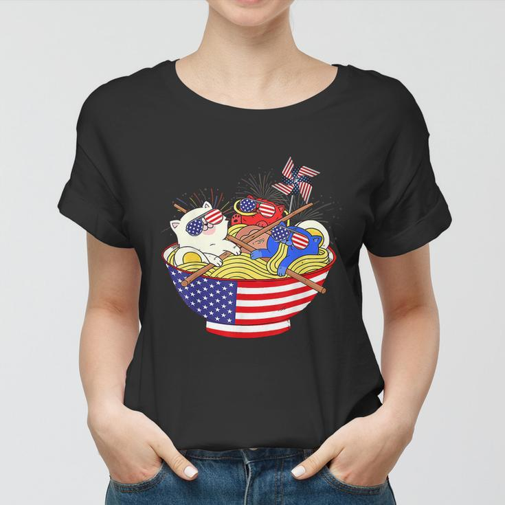 Cats Ramen Anime American Flag Funny 4Th Of July Cat Lovers Women T-shirt