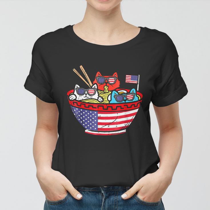 Cats Ramen Anime American Flag Usa Funny 4Th Of July Fourth Women T-shirt