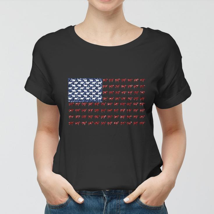 Cow American Flag Us 4Th Of July Farm Women T-shirt
