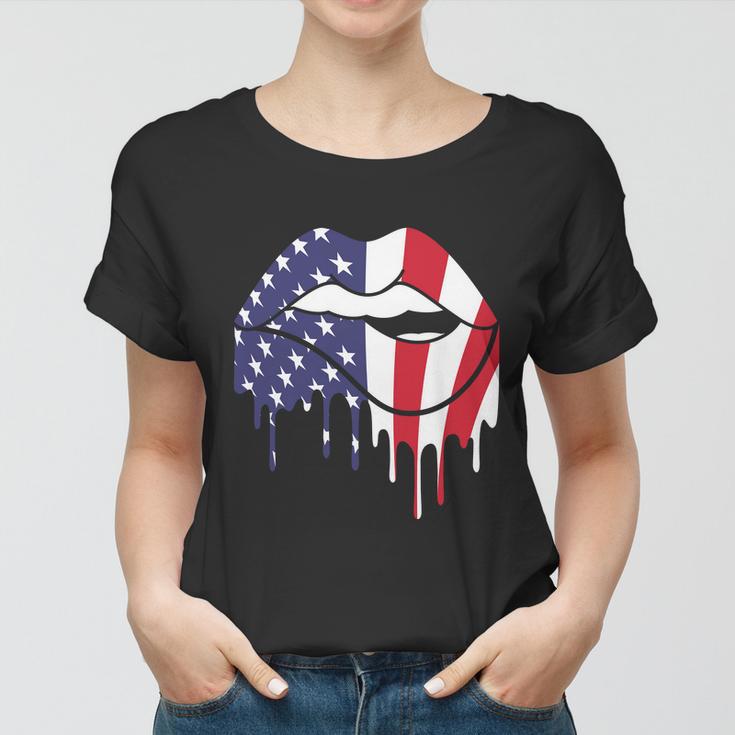 Cute Dripping Lips 4Th Of July Usa Flag Graphic Plus Size Women T-shirt