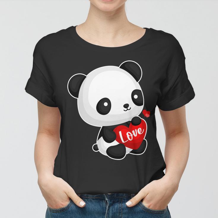 Cute Panda Holding A Heart Women T-shirt