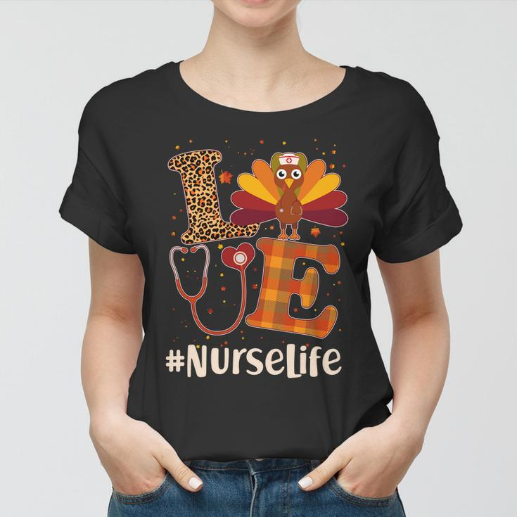 Cute Thanksgiving Nurselife Fall Patterns Nurse Turkey Tshirt Women T-shirt