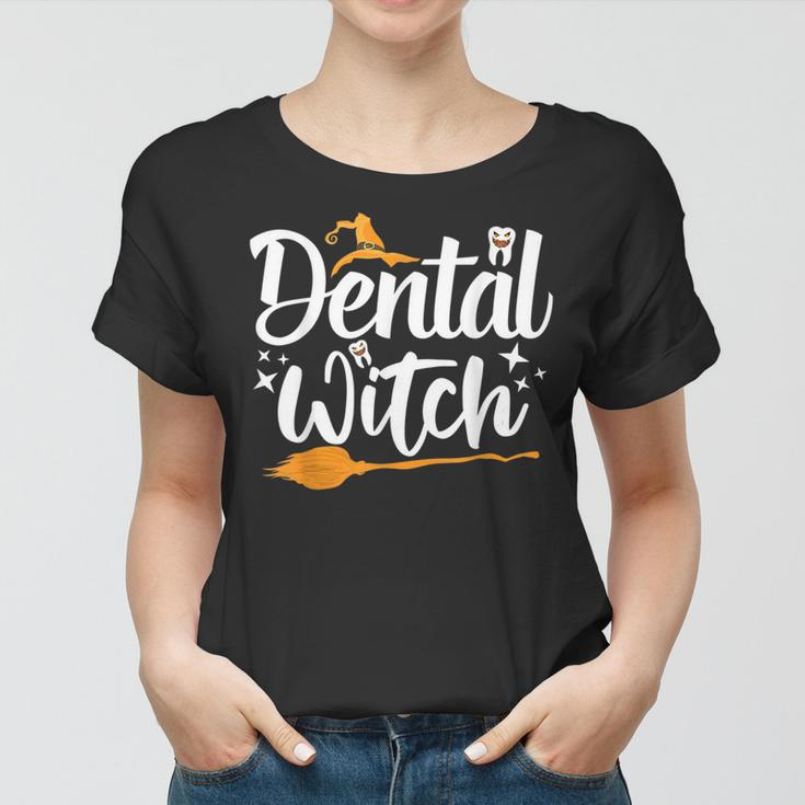 Dental Witch Hats Halloween Broom Stick Ghost Dentist Women T-shirt