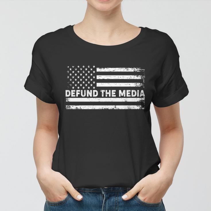 Distressed Defund The Media American Flag Women T-shirt