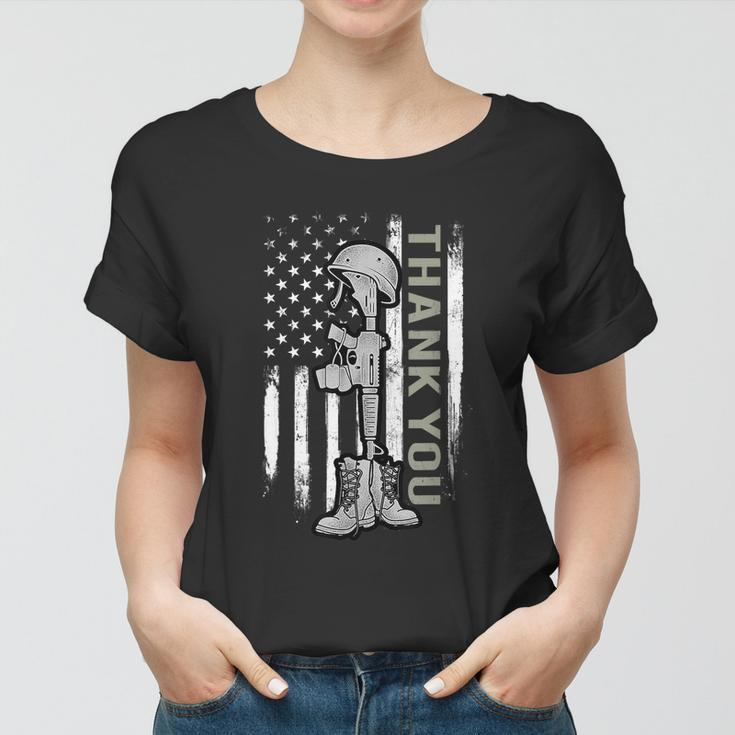 Distressed Memorial Day Gift Us Flag Military Boots Dog Tags Gift Women T-shirt