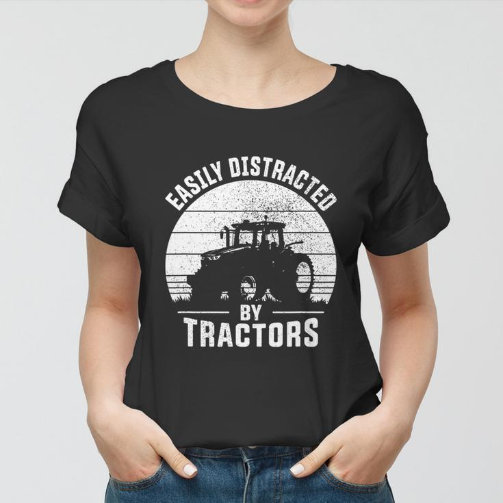 Easily Distracted By Tractors Farmer Tractor Funny Farming Tshirt Women T-shirt