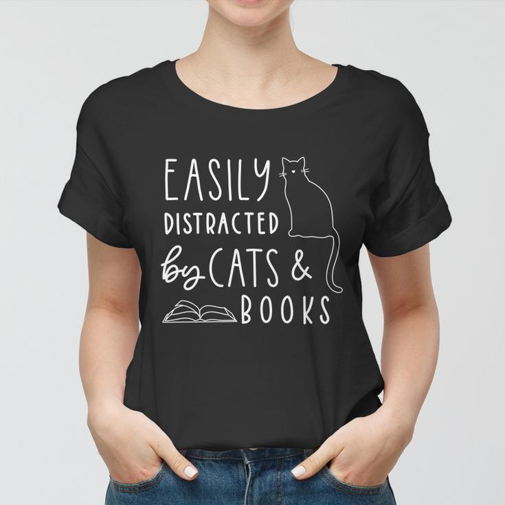 Easily Distracted Cats And Books Funny Gift For Cat Lovers Gift Women T-shirt