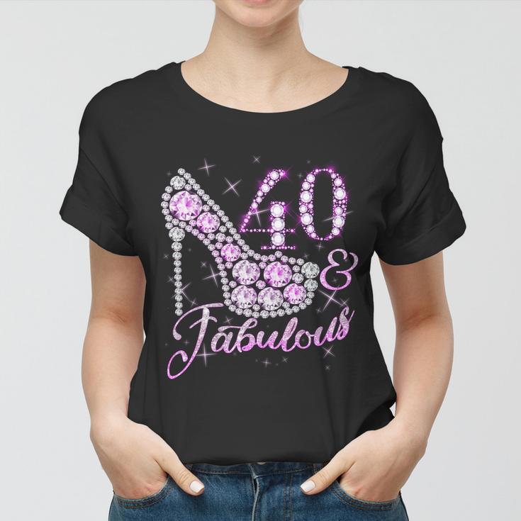 Fabulous & 40 Sparkly Shiny Heel 40Th Birthday Tshirt Women T-shirt