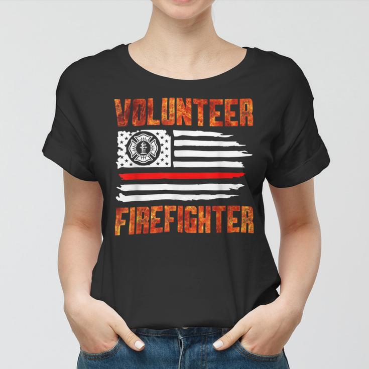 Firefighter Red Line Flag Fireman Wife Girlfriend Volunteer Firefighter V2 Women T-shirt