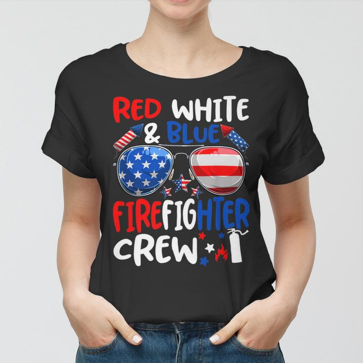 Firefighter Red White Blue Firefighter Crew American Flag V2 Women T-shirt