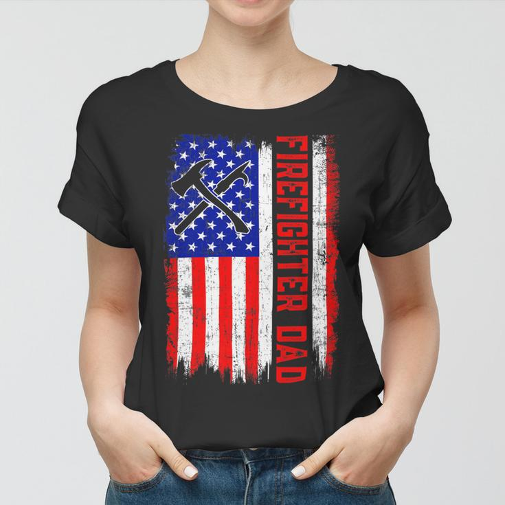 Firefighter Retro American Flag Firefighter Dad Jobs Fathers Day Women T-shirt