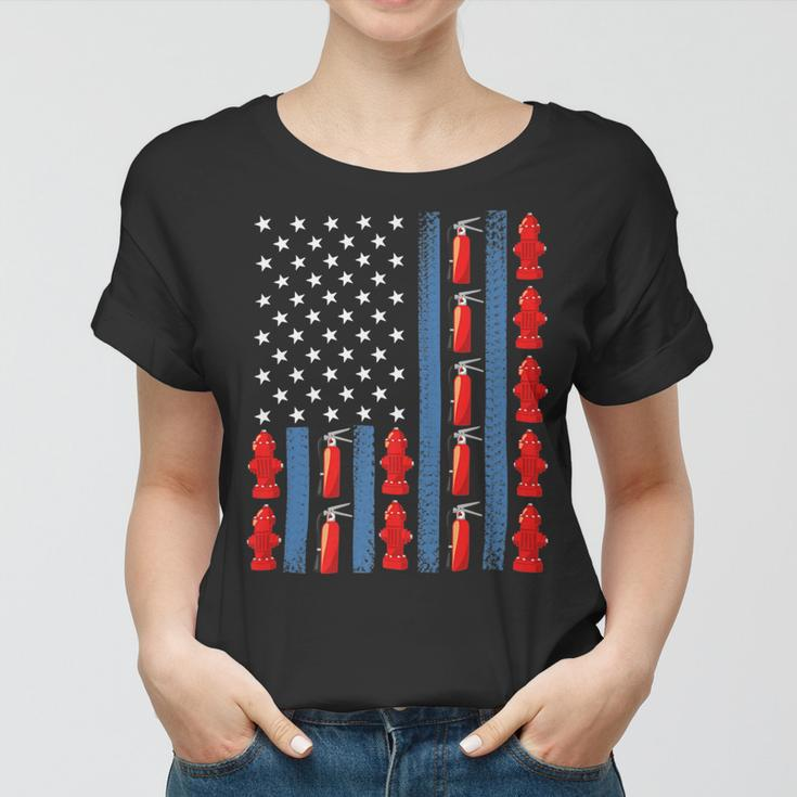 Firefighter Us American Flag Firefighter 4Th Of July Patriotic Man Woman Women T-shirt