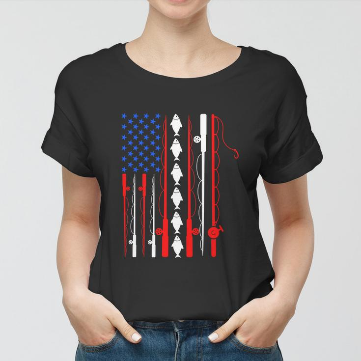 Fishing Lover Usa American Flag Fishing Rod Women T-shirt