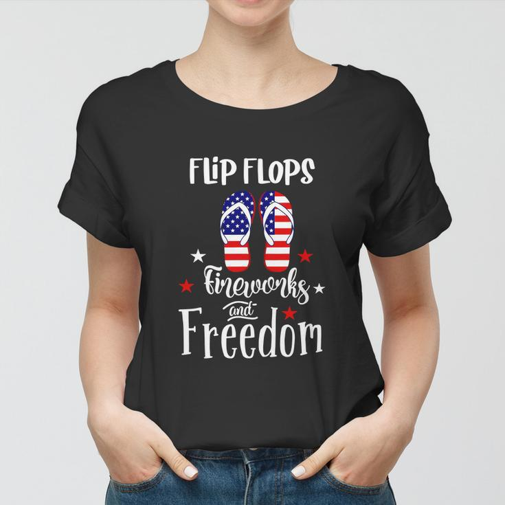 Flip Flops Fireworks Funny 4Th Of July Patriotic Women T-shirt
