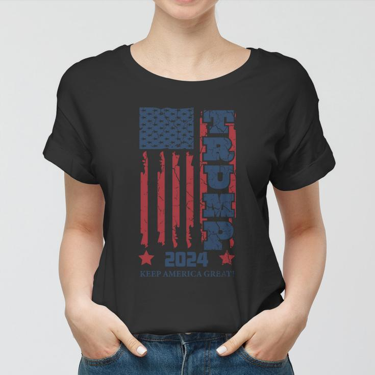 Funny Anti Biden Donald J Trump Distressed Flag Pocket Women T-shirt