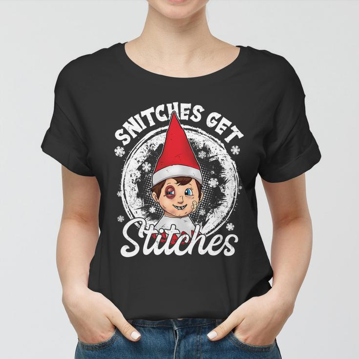 Funny Christmas Snitches Get Stitches Tshirt Women T-shirt