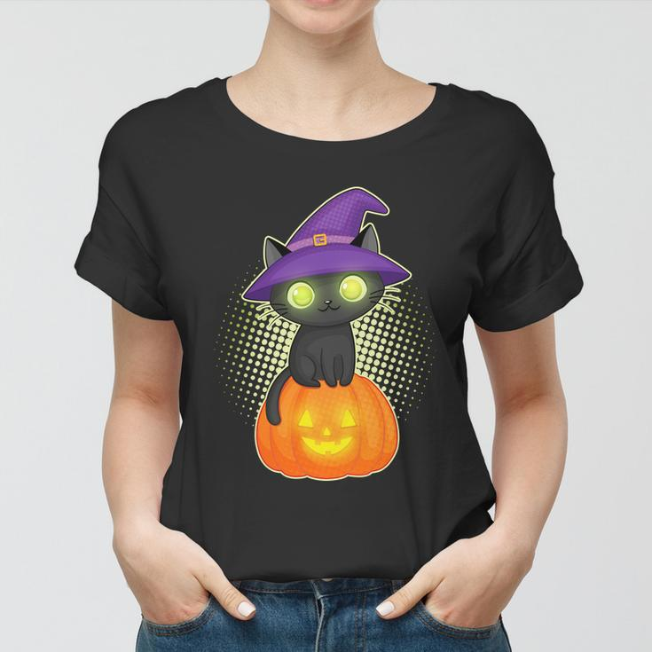 Funny Halloween Cute Halloween Cute Witch Kitten With Pumpkin Graphic Design Printed Casual Daily Basic Women T-shirt