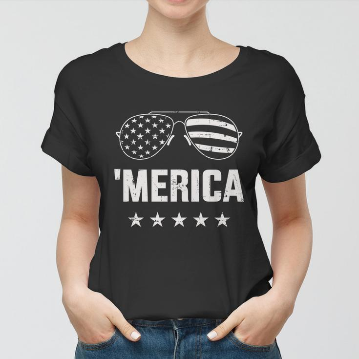 Funny Merica With Sunglasses And Flag For 4Th Of July Women T-shirt