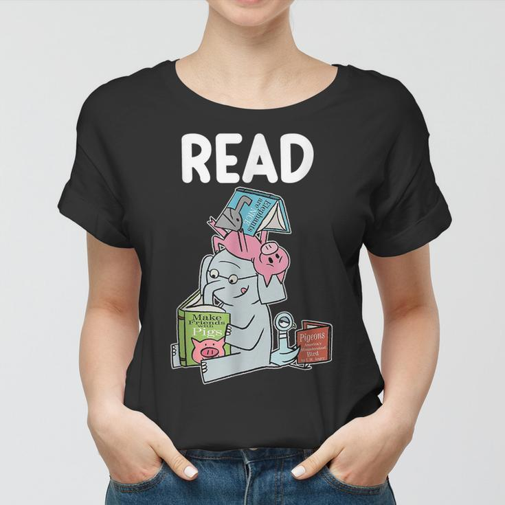 Funny Teacher Library Read Book Club Piggie Elephant Pigeons Women T-shirt