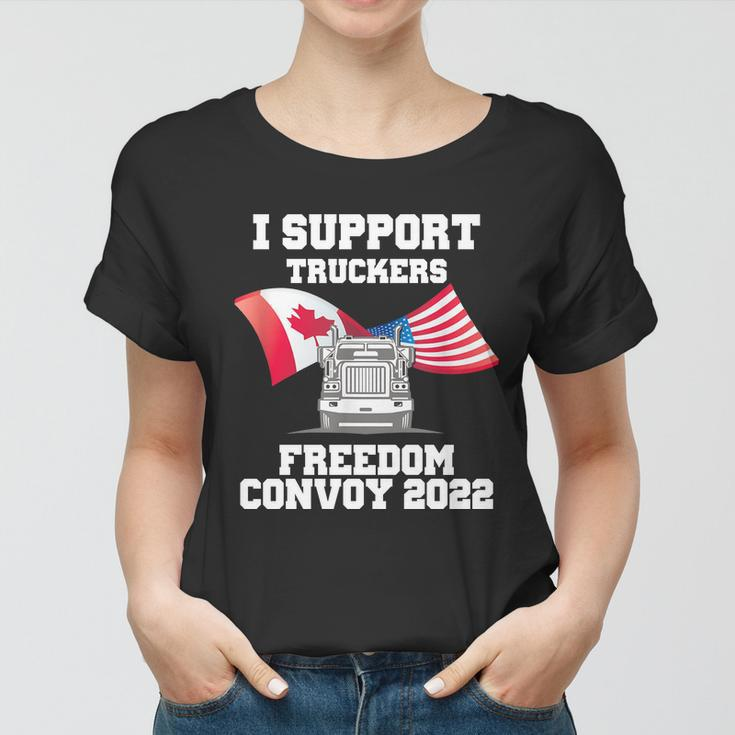 I Support Truckers Freedom Convoy 2022 Usa Canada Flags Women T-shirt