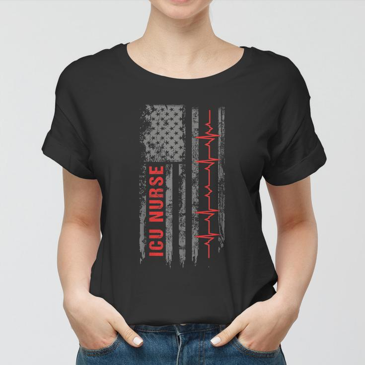 Icu Nurse Critical Care American Flag Tshirt Women T-shirt