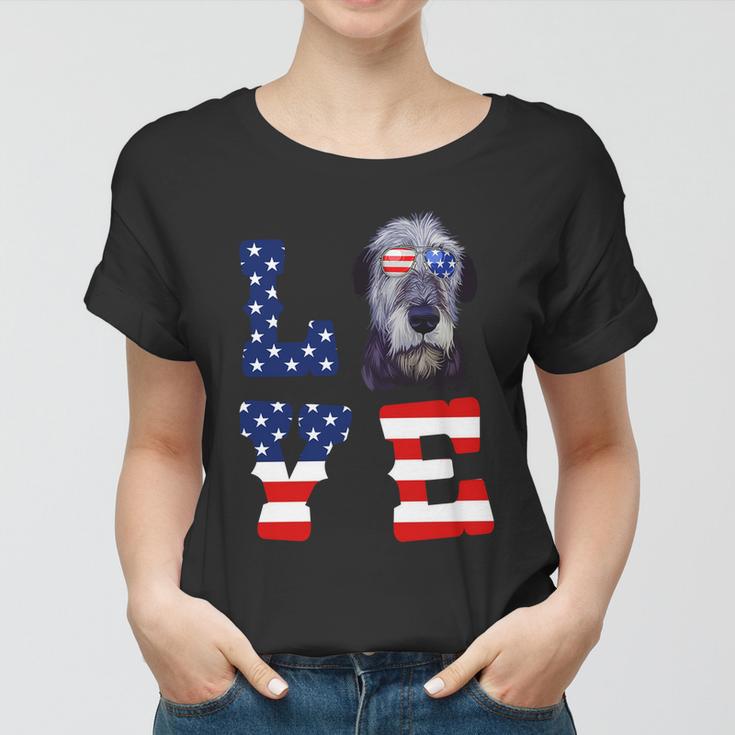 Irish Wolfhound Love Dog American Flag 4Th Of July Usa Funny Gift Women T-shirt