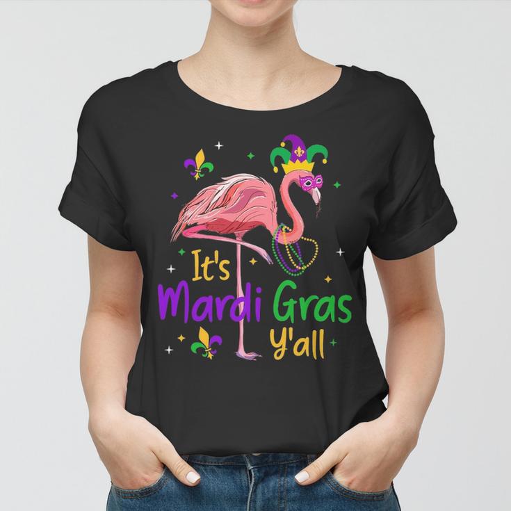 It S Mardi Gras Y All Funny Flamingo Mardi Gras Women T-shirt