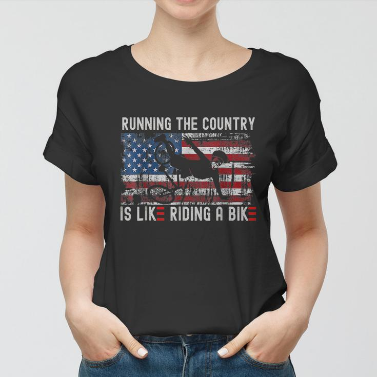 Joe Biden Falling Off Bike Running The Country Is Like Riding A Bike Women T-shirt