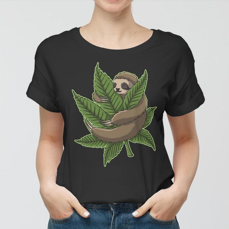 Lazy Sloth Cannabis Leaf Women T-shirt
