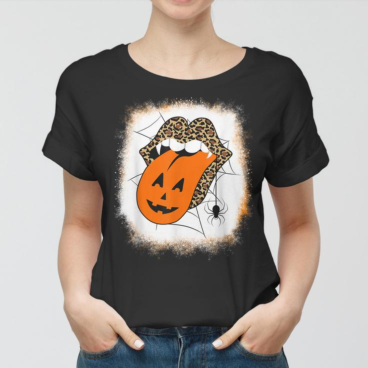 Leopard Lips Halloween Lips Vampire Mouth Pumpkin Tongue Women T-shirt