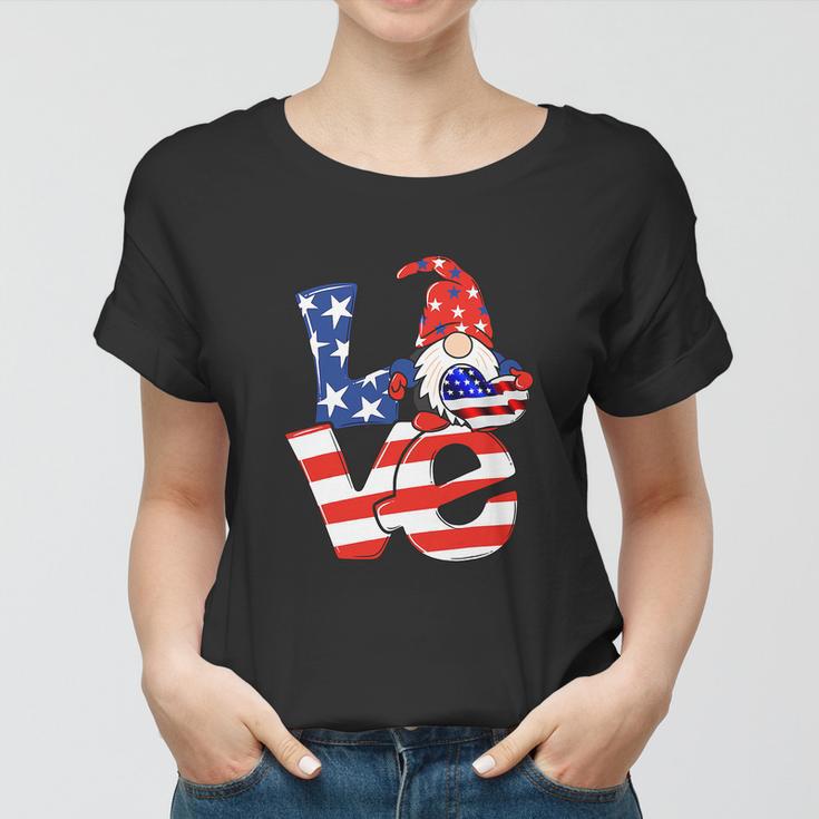 Love Gnome American Flag Funny 4Th Of July Women T-shirt