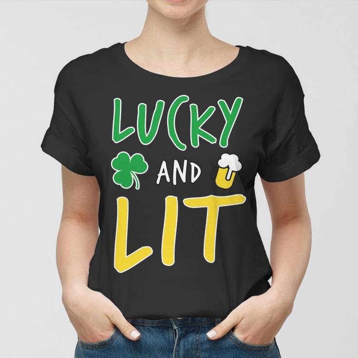 Lucky And Lit St Patricks Day Graphic Design Printed Casual Daily Basic Women T-shirt