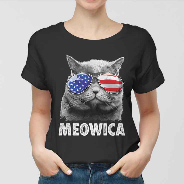 Meowica Cat 4Th Of July Merica Men Women Usa American Flag Women T-shirt