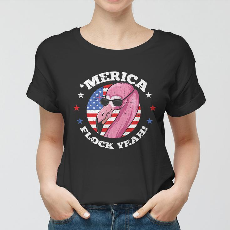 Merica 4Th Of July Flamingo Flock Patriotic American Flag Women T-shirt