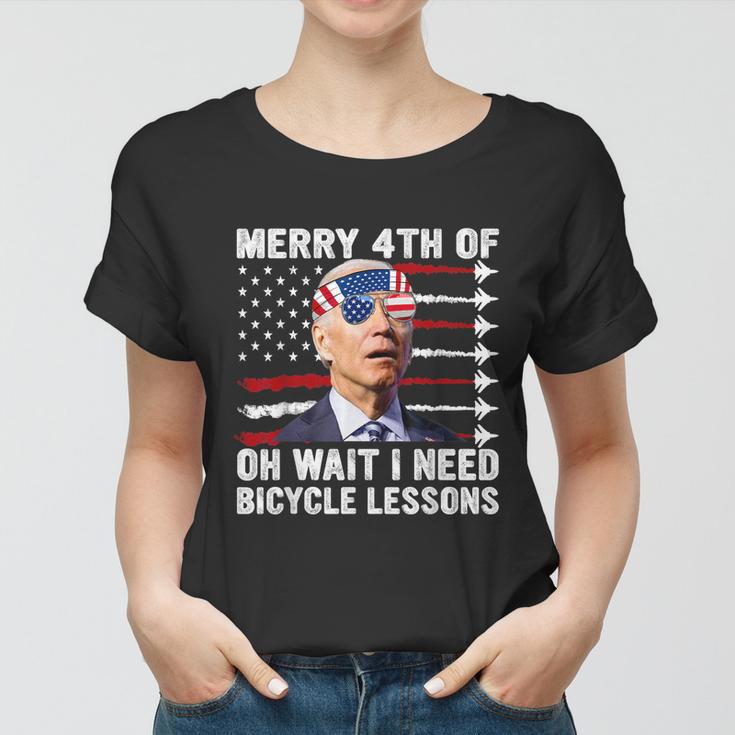 Merry 4Th Of July Biden Bike Bicycle Falls Off Anti Biden Women T-shirt