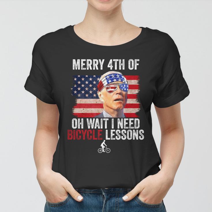 Merry 4Th Of July Biden Bike Bicycle Falls Off Funny Women T-shirt