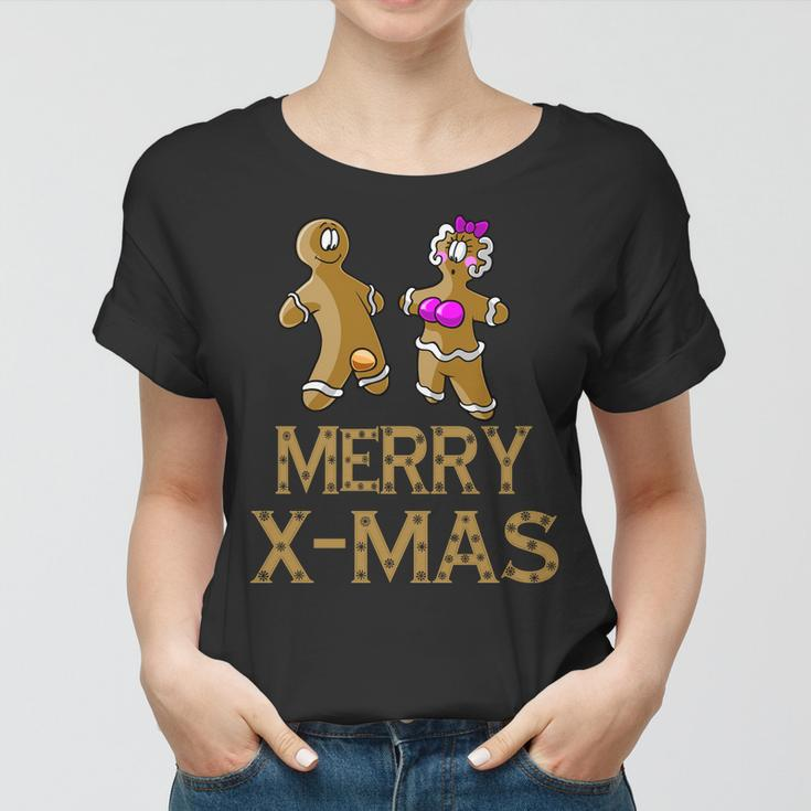 Merry X-Mas Funny Gingerbread Couple Tshirt Women T-shirt