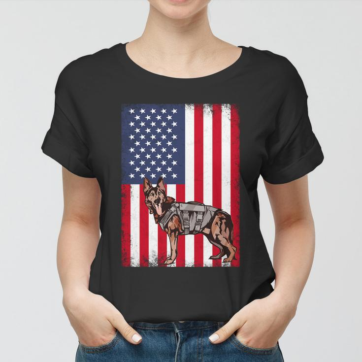 Patriotic German Shepherd American Flag Grunge Dog Lover Gift Women T-shirt