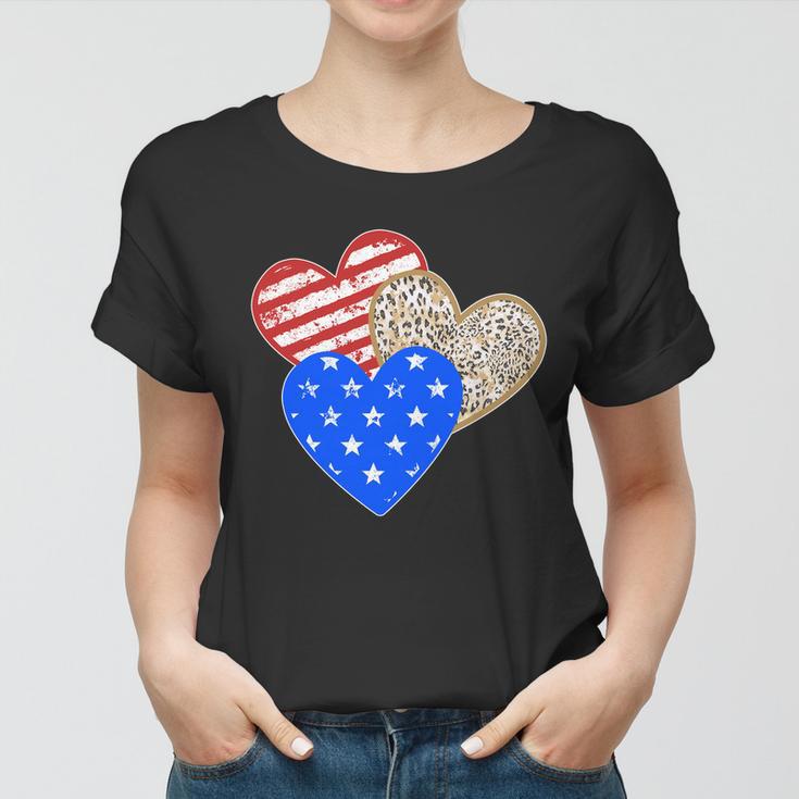 Patriotic Leopard Print Stars And Stripes Hearts Women T-shirt