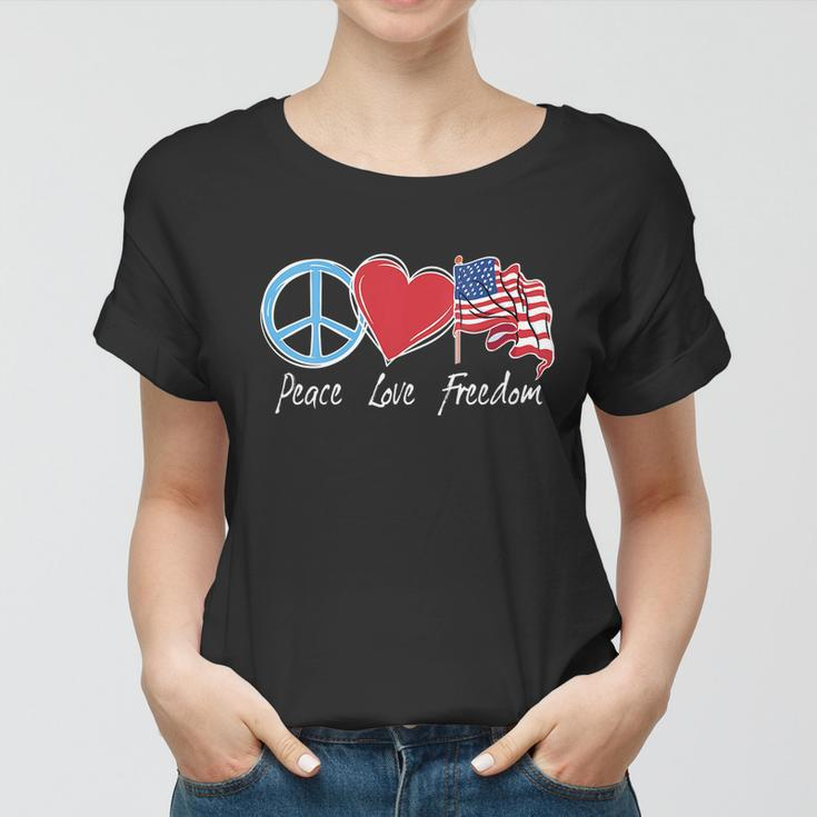 Patriotic Retro Peace Love Freedom Usa Flag 4Th Of July Women T-shirt