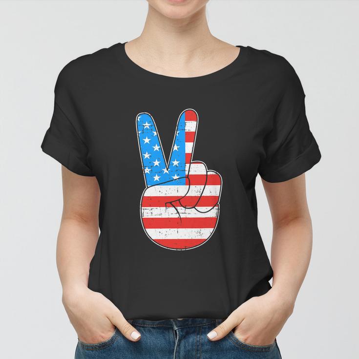 Peace Hand Sign For 4Th Of July American Flag Women T-shirt