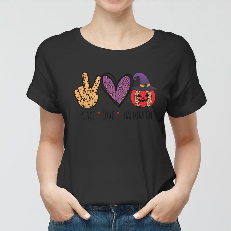 Peace Love Halloween Funny Halloween Quote Women T-shirt