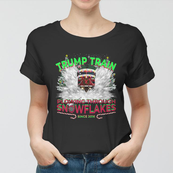 Plow Snowflakes This Christmas And Don A Maga Trump Train 2024 Gift Women T-shirt