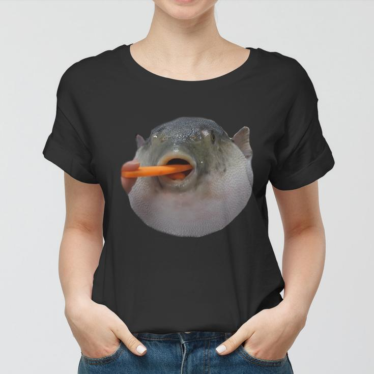 Pufferfish Eating A Carrot Meme Funny Blowfish Dank Memes Gift Women T-shirt
