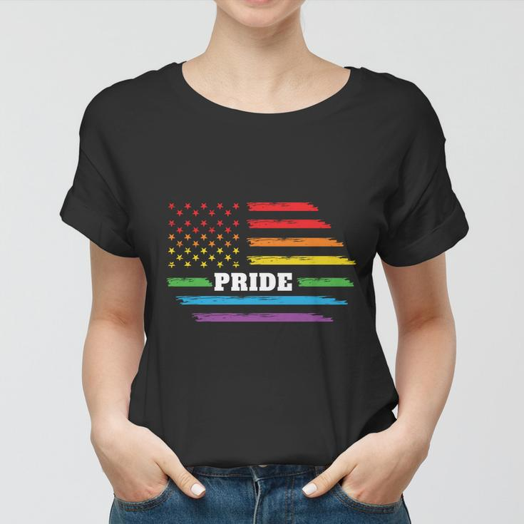 Rainbow Distressed American Flag Pride Month Lbgt Women T-shirt