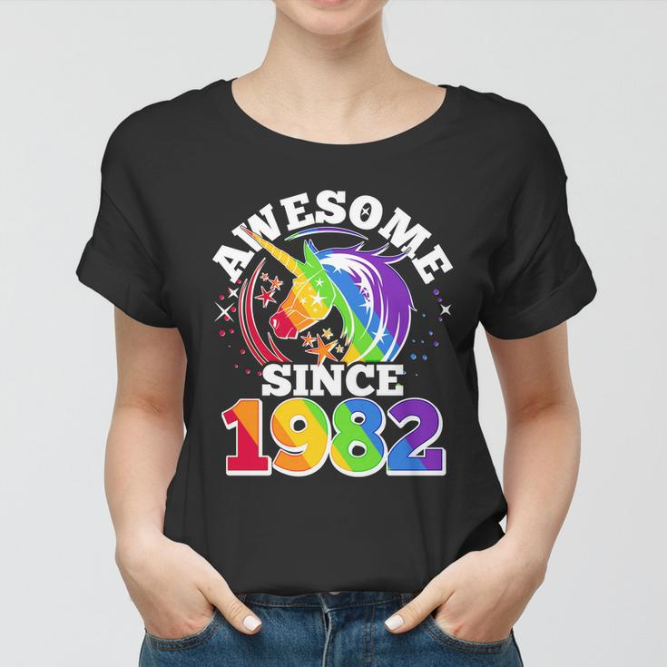 Rainbow Unicorn Awesome Since 1982 40Th Birthday Women T-shirt