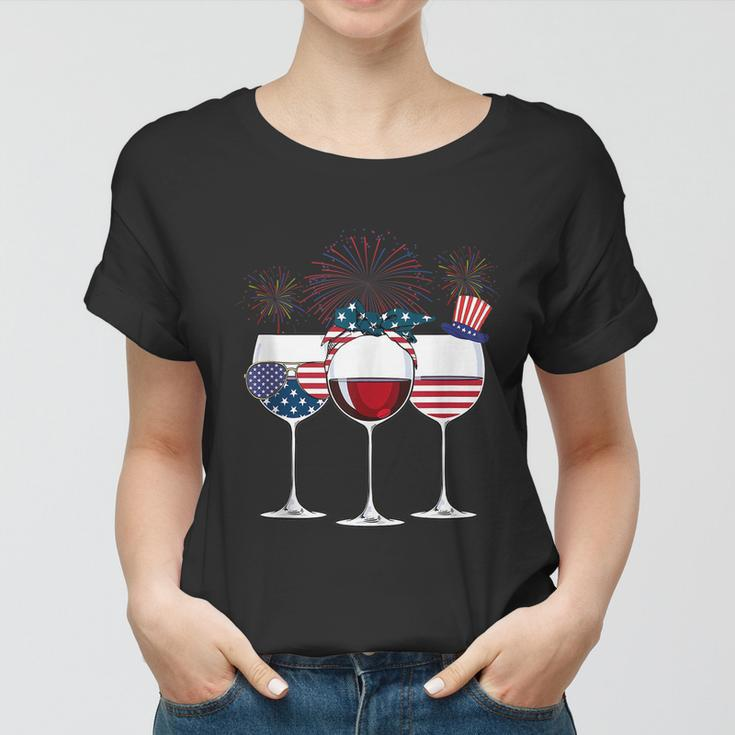 Red White And Blue Wine Glass 4Th Of July Women T-shirt